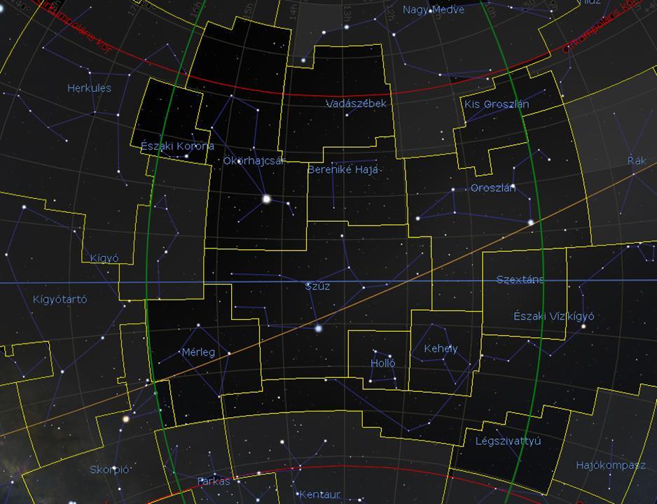Tavaszi csillagképek (10h 16h RA, cirkumpoláris körök között) Oroszlán Szűz Mérleg Kis Oroszlán