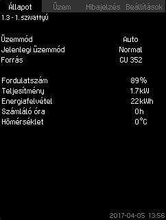Beállítás százalékosan: Időtartam ettől Időtartam eddig 2. Válassza ki a megjelenítendő értékeket. 8.4.9 Akku állapota (1.2.7) 22.