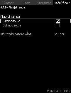 Beállítható, hogy a szivattyúk az aktuális értéktől függően induljanak el vagy álljanak le. Állítson be egy start/stop sávot (start/stop band), ha használni akarja ezt a funkciót. Lásd az 57. ábrát.