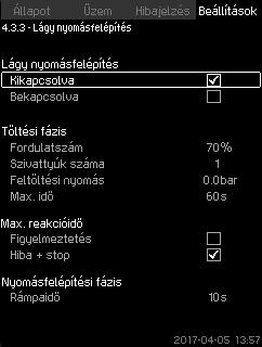 Áramláskapcsolóval ellátott rendszer Végezze el a következő kiegészítő beállításokat: 1. Válassza ki: Tovább a digitális bemenetek beállítására. Megjelenik a Digitális bemenetek (4.3.7) képernyő. 2.