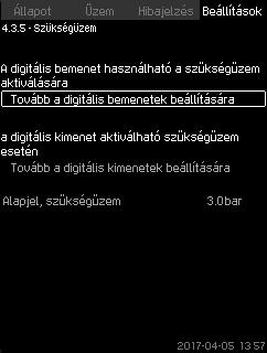 Magyar (HU) 8.7.26 Szükségüzem (4.3.5) 8.7.27 Digitális bemenetek (4.3.7) 79. ábra Szükségüzem A funkciót nyomásfokozó alkalmazásokban használják.