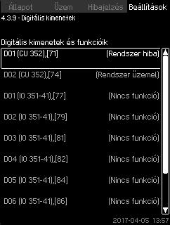 8.7.32 Digitális kimenetek (4.3.9) 85. ábra Digitális kimenetek Minden digitális kimenet aktiválható, és hozzárendelhető egy bizonyos funkcióhoz.