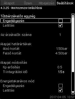 Ha az egyik "Többérzékelős egység" jel a megadott érzékelő-határokon kívülre kerül (minimum vagy maximum), a funkció befolyásolja az alapjelet (SP), fel vagy le irányban, annak biztosítása érdekébe,