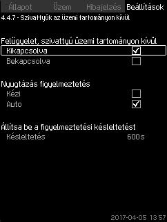 8.7.57 Szivattyúk az üzemi tartományon kívül (4.4.7) Az analóg bemeneteket pontosan be kell állítani a funkció aktiválása előtt. Lásd a 8.7.29 Analóg bemenetek (4.3.8) című részt.