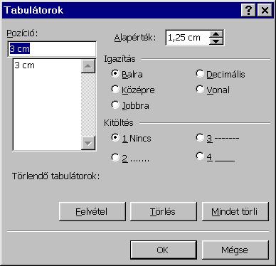 : www.pszfsalgo.hu, : radigyorgy@gmail.com, : 30/644-5111 Word 97 a) A tabulátorpozíciók beállítása a.1) Vonalzóval 1. Helyezzük el a szövegben a tabulátorjeleket! (Egyszerre mindig csak egyet.) 2.