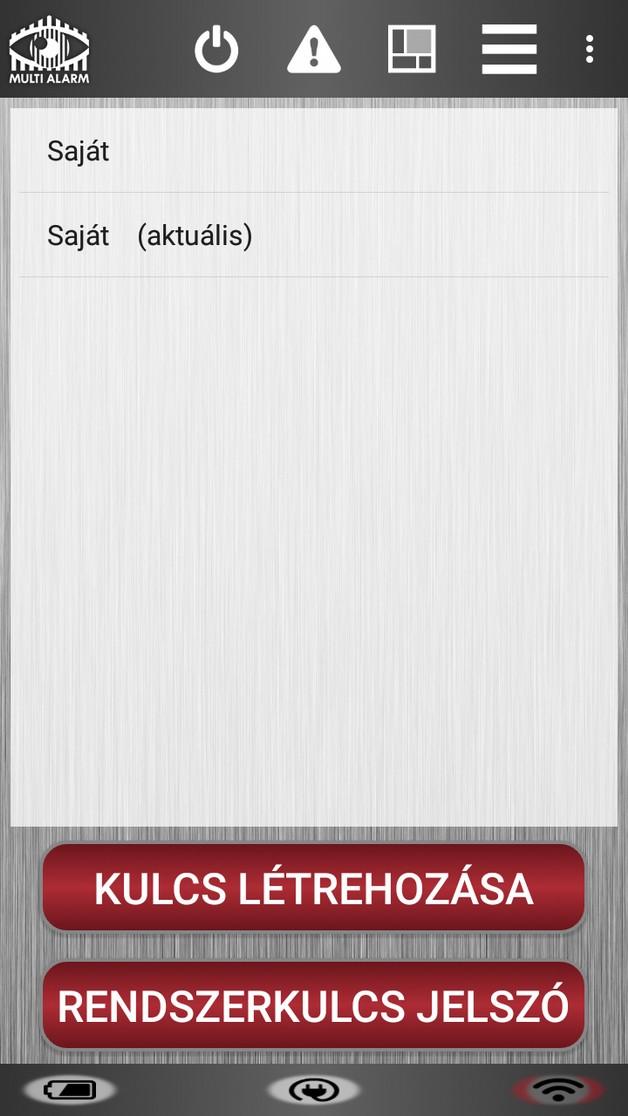 7. Kulcsok A kulcsok menüben, az Első lépések menüpontban leírtak érhetőek el, tehát itt lehet másik riasztórendszerrel összekapcsolni az alkalmazást, a már felvittek között váltani, vagy törölni