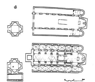 Erre vall a karzatra vezető két oldalsó lépcső meredek emelkedési szöge és a lépcsőházként szolgáló 33. A raguzai katedrális ásatási alaprajza 34.