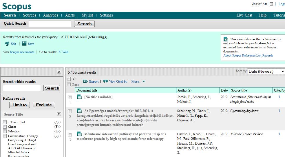 Scopus másodlagos idézettség, 2. 1 2 3 4 1. Irodalomjegyzék tétel, ami nem nyitható meg, mert a Scopusban nincs feldolgozva, 2. Jó hivatkozás, 3.
