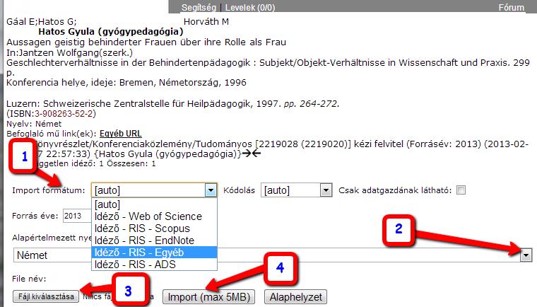 Letöltött (javított) idéző publikációt / publikációkat tartalmazó fájl importja 1.