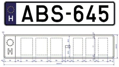 9. oldal E típusú rendszámtábla rajzai: 5. ábra II. A rendszámtábla keretének és karaktereinek kialakítása.