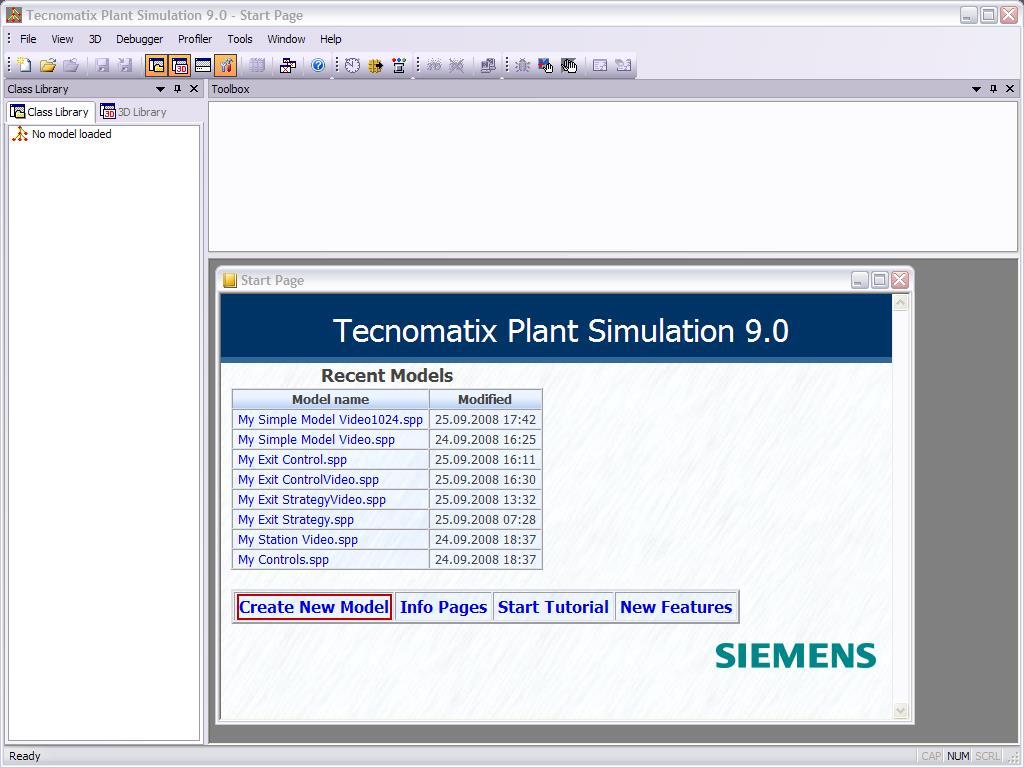 Szimulációs modell elkészítése Indítsa el a Plant Simulationt az Asztalon található következő felületet kell látnia: ikonra kattintva. Megnyitás után a 1.