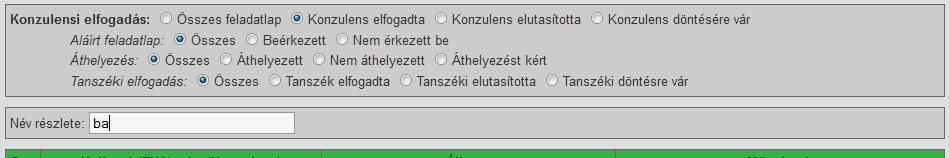 ábra) a feladatlap valamennyi adata szerepel, ezenkívül a hallgató által megadott elektronikus levélcímre kattintással levélírást kezdeményezhet a hallgatónak (amennyiben a számítógépén beállításra