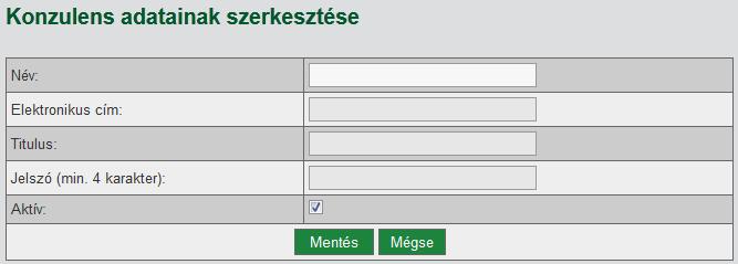 Az inaktív konzulensek nem tudnak a rendszerbe belépni, és a hallgatók sem választhatják őket konzulensnek, ezért csak azokat állítjuk be inaktívnak, akik már nem látnak el konzulensi feladatokat (az