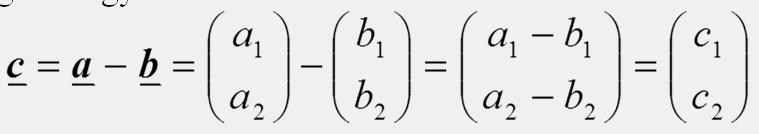 14.3.1. Két síkbeli vektor különbségén azt a c vektort értjük, amelynek koordinátái a kivonandó és a kisebbítendő koordinátáinak különbségével egyenlők: 4