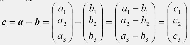 14.3.1. Két térbeli vektor különbségén azt a c vektort értjük, amelynek koordinátái a kivonandó és a kisebbítendő koordinátáinak