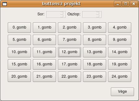 Saját vezérlő, saját szignál (buttons3) Feladat: Helyezzük el az előzőekben létrehozott sok gombos vezérlőt egy űrlapra.