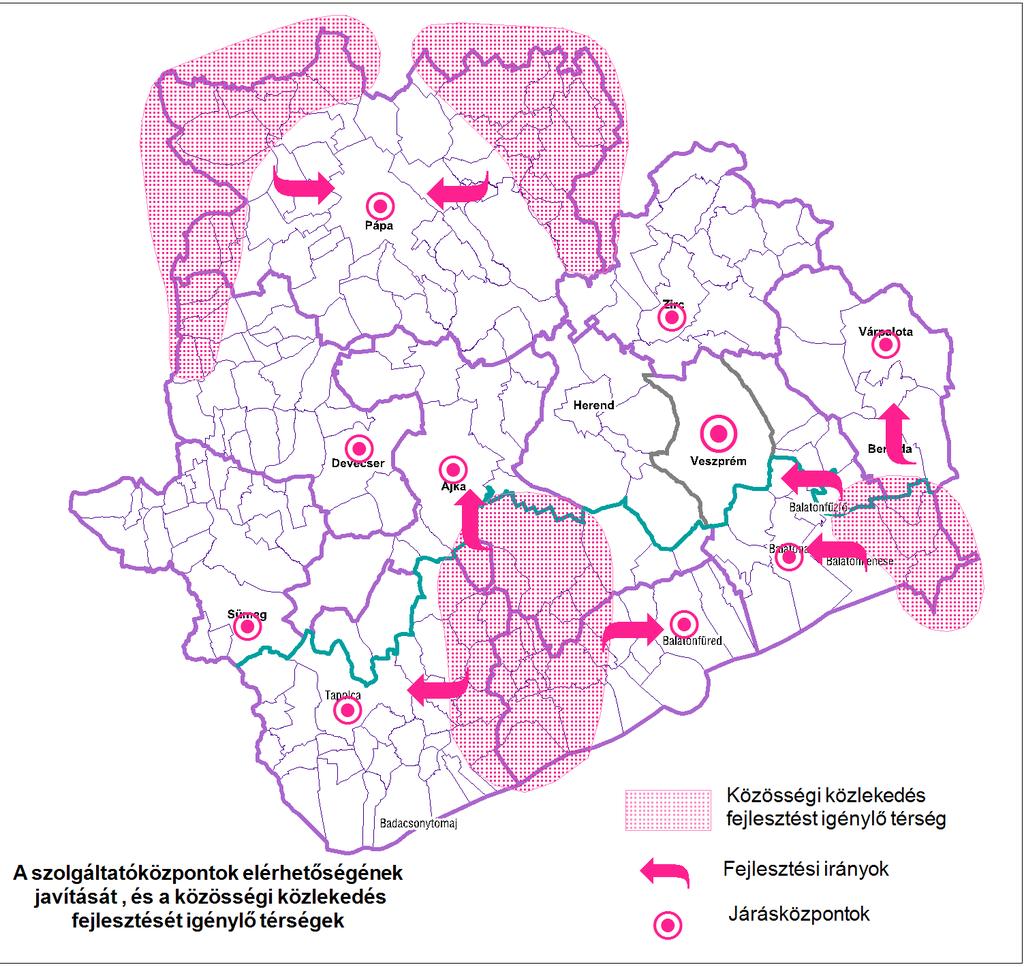 Ezért Veszprém megyében is kiemelt cél a közlekedési hálózatok bővítése valamint a közösségi közlekedés rendszerének fejlesztése, az egyes szolgáltatások elérhetőségének javítása, a hozzájutásban