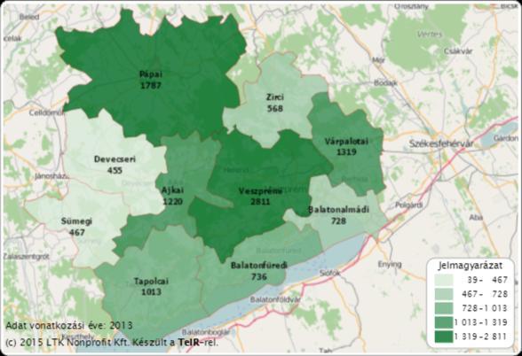 Óvodába beírt gyermekek száma a megye járásaiban, 2013 (fő) Forrás: Lechner Nonprofit Kft Az óvodai nevelés helyzetét jól jellemzi a gyermeklétszámok mellett, hogy egy óvodapedagógusra hány óvodás