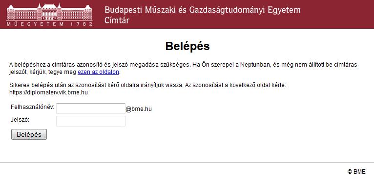 A Nincs még címtáras jelszavam vagy elfelejtettem hivatkozásra kattintva a felhasználó a Címtár adminisztrációs oldalra jut, ahol a Neptun kódja és Neptun jelszava megadása után megtudhatja a