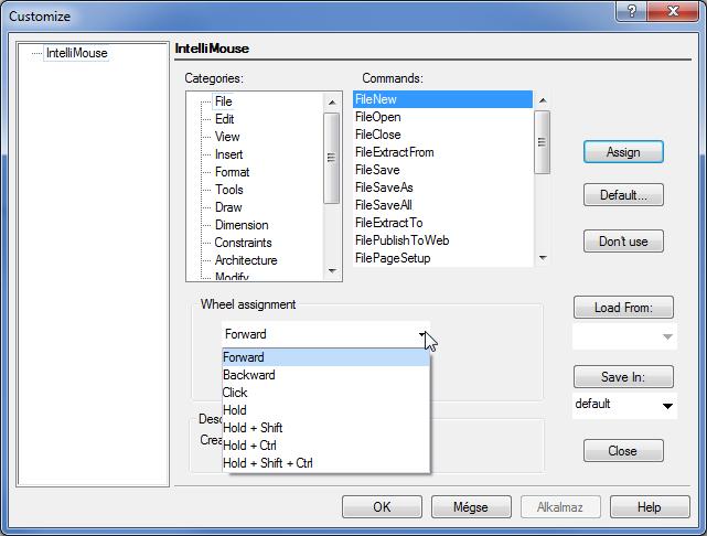 EGÉRBEÁLLÍTÁS A PROGRAMBAN 17 Az egér beállításához adjuk ki a Tools menü Customize parancsát, vagy a Tools/Workspace/Customize parancsot!