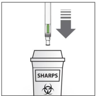 9. Az Erelzi injekciós toll eldobása: A használt injekciós tollat dobja egy éles eszközök tárolására szolgáló tartályba (azaz egy nem átszúrható falú, zárható tartályba, vagy valami hasonlóba).