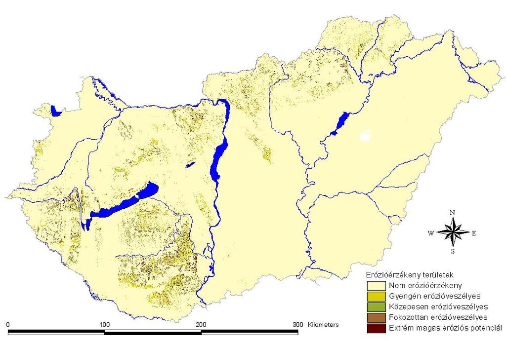 2-1 ábra: Erózió érzékeny területek Magyarországon Erózió érzékeny területek Összes erózió érzékeny terület Eróziós ter.