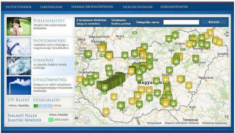 4-5. ábra: Vízminőségi online közegészségügyi információs portál az ÁNTSZ honlapján találhatóak http://oki.antsz.