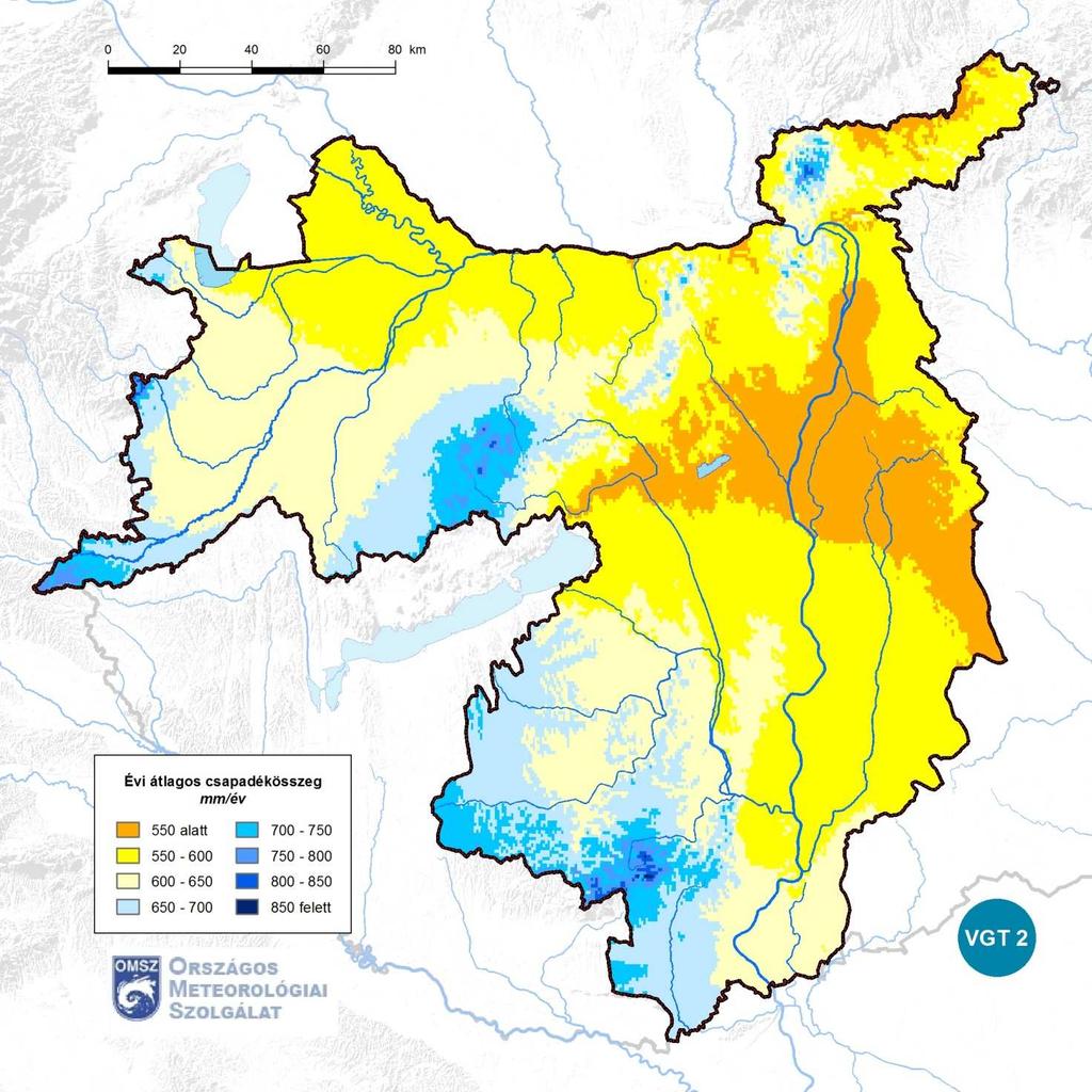 1-2. ábra: Az évi átlagos csapadékösszeg alakulása a területén Forrás: OMSZ Az európai és hazai modellkutatások azt valószínűsítik, hogy Magyarországon az éghajlatváltozás hatására módosulhat az