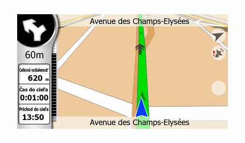 Program NavNGo Limousine má zabudovanú funkciu Prilepiť k ceste, ktorá vždy umiestňuje šípku polohy na cestu, v prípade jednosmernej ulice do osi ulice alebo v prípade obojsmernej cesty na tú stranu
