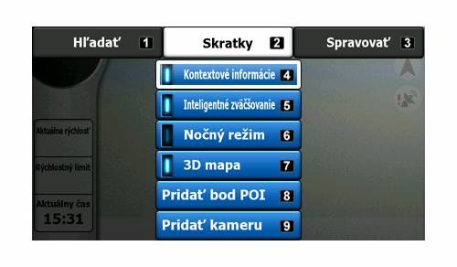 4.6.2 Karta Rýchlo Táto karta poskytuje rýchly prístup k niektorým konfigurovateľným možnostiam. 4.6.2.1 Kontextové informácie (prepínač) Toto tlačidlo zapína alebo vypína informácie o bodoch pre kurzor na obrazovke s mapou.