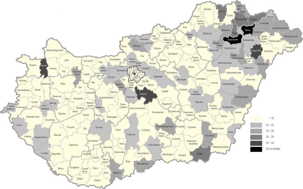 T3. 2. térkép: A tbc-incidencia a járásokban (2014) (Forrás: Korányi Bulletin,2016) Kiegészítõ szempontok Hazánkban a 2010 és 2014 között fölfedezett 69 új MDR eset 12 megyében oszlik el.