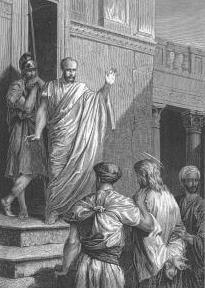 1. Pilátus gyengének mutatkozik Pilátus ekkor kijött hozzájuk az épület elé Pilátus belemegy a jogszerűtlen eljárásba enged a lágy zsarolásnak Első döntése: Vegyétek