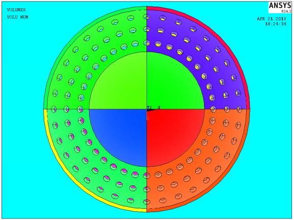 A különböző geometriához tartozó számításoknál a lyukak környezetében kialakított végeselemes hálózatokat a 41. ábra, a 42. ábra és a 43. ábra szemlélteti.