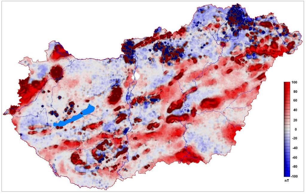 Magyarország ΔZ anomália térképe A mérési adatokon először a napi korrekciót végezték el, majd a megfelelő epochához tartozó mágneses normáltér függőleges komponensét vonták le.