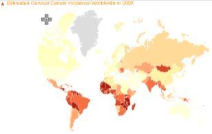 Méhnyakrák halálozás Világszerte Világszerte Európában Európában Becsült méhnyakrák incidencia adatok, 2008; Kor-standardizált ráta (Európai) 100.