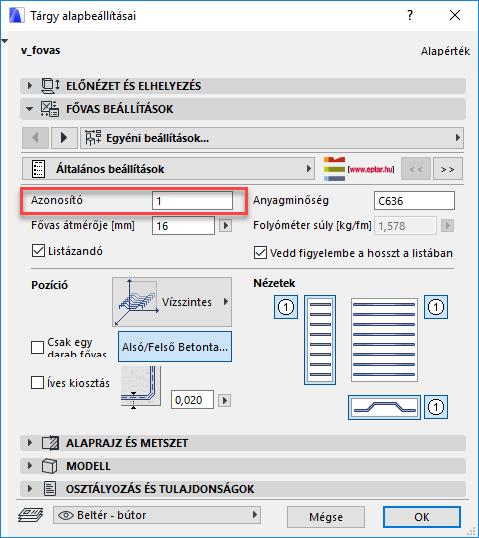 HÁLÓ ELEM A háló elem kiválasztásakor a beállító ablakában Önnek lehetősége van beállítani a terven használni kívánt háló pozícióját, a maximális hálóméretet, a keresztmetszeti értéket az X és Y