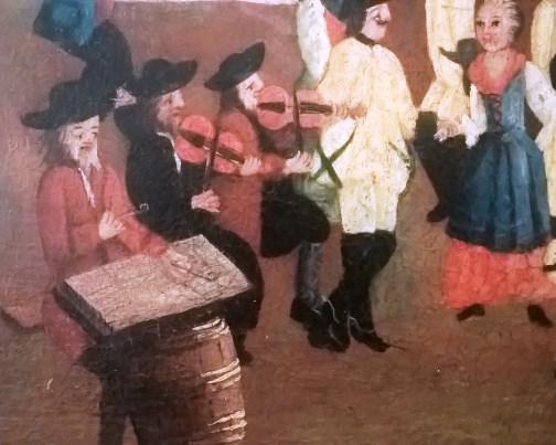 kép: Táncmulatság Felső-Magyarországon (Gömör-Kishont Múzeum, Rimaszombat) A két zenekarra közelítve jól megfigyelhető a hangszertartás és azok fajtája is: Ilyen és ehhez hasonló képi