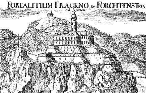 THURZOVCI A ICH HISTORICKÝ VÝZNAM 151 Matthias Greischer: Rezidencia palatína Mikuláša Esterházyho vo Forchtensteine (Fraknó). 1680. (Budapest, Magyar Nemzeti Múzeum) dvora, resp.