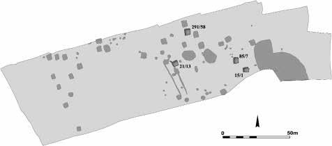 1. kép: Magy, Kauzsay-tanya. A lelőhely és a feltárt terület elhelyezkedése Fig. 1: Magy, Kauzsay-tanya. Location of the site and of the excavated area 2. kép: Magy, Kauzsay-tanya. A lelőhely összesítő térképe Fig.