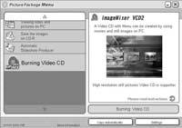 Uloženie záberov na CD-R disk Kliknite na položku [Save the images on CD-R] (Uloženie záberov na CD-R disk) v ľavej časti obrazovky, potom kliknite na položku [Save the images on CD-R] (Uloženie