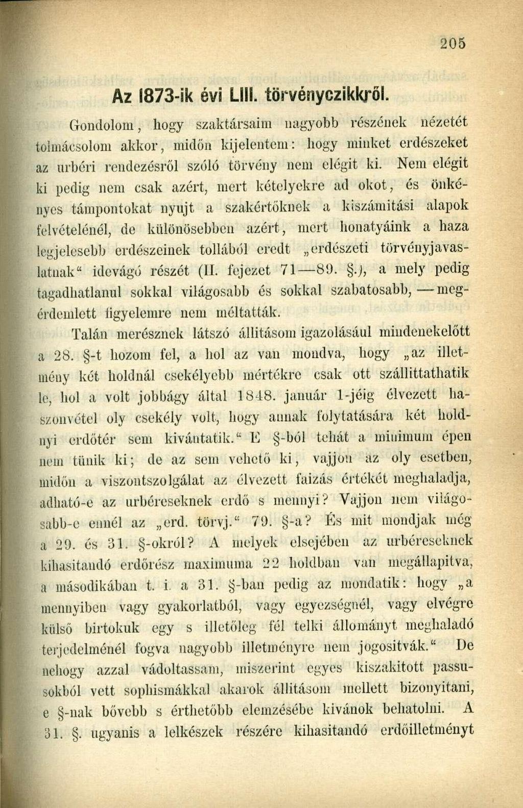 Az 1873-ik évi Lili. törvényczikkról.