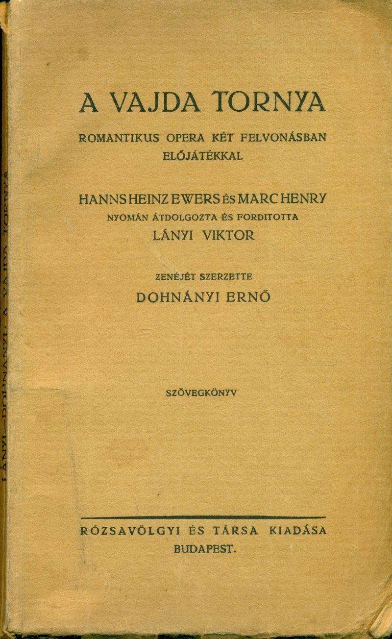 3. Dohnányi Ernő: A vajda tornya.