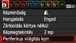 3 A kép sötét sarkainak javítása Az objektív tulajdonságai miatt a felvétel négy sarka sötétebb lehet.