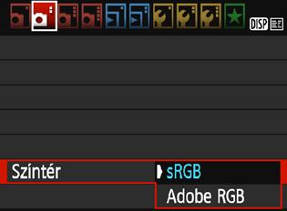 3 A színvisszaadási tartomány beállításan A visszaadható színek tartományát színtérnek nevezzük. Ezzel a fényképezőgéppel az srgb és az Adobe RGB színtér használható a rögzített képeknél.