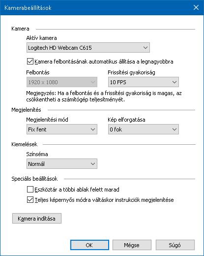 7. fejezet Az Eszközök funkciói 225 A ZoomText kamera beállításai A ZoomText kamera beállításai teszik lehetővé a ZoomText kamera konfigurálását és elindítását.