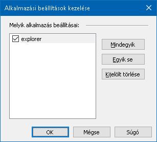 244 2. Adott alkalmazás beállításainak kikapcsolásához meg kell szüntetni a bejelölését a Melyik alkalmazás beállításai listában.