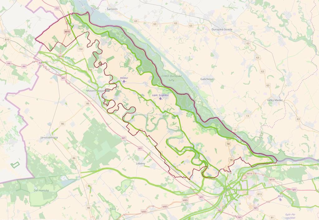 14. ábra. Az EuroVelo 6 nemzetközi kerékpáros útvonal Szigetköz Natúrparkot érintő szakasza (forrás: http://kira.gov.hu) 2.2.4. Épített örökség A natúrparki térség épített öröksége jellegét tekintve változatos.