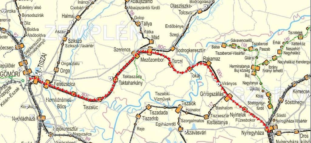 Miskolc Nyíregyháza vasútvonal V. páneurópai folyosó Miskolc-Tiszai pu. (kiz.) Mezőzombor (bez.) UTIBER Kft.