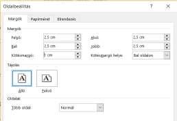2. Oldalbeállítás Ha minden szöveget begépeltünk, akkor következik az első beállítás, az oldalbeállítás: Itt megadjuk, hogy milyen lapméreten szeretnénk dolgozni, milyen margókkal.