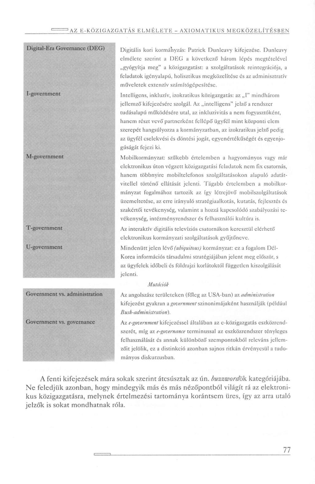 AZ E-KÖZIGAZGATÁS ELMÉLETE - AXIOMATIKUS M EG KÖZELÍTÉSBEN Digital-Era Governance (DEG) -government -government I -government U-govemment Digitális kori kormányzás: Patrick Dunleavy kifejezése.